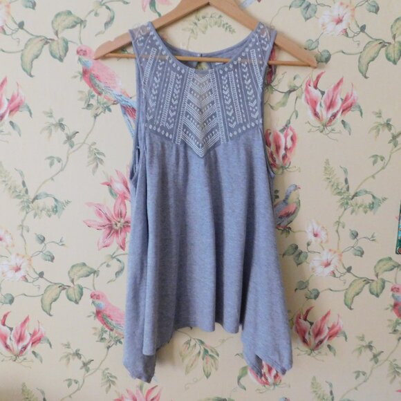 🦅 American Eagle Lace Gray Asymetrical Tank Top - Picture 1 of 11